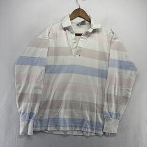Vintage Lands End Rugby Shirt Men's Small White Pink Blue Colorblock 80s 90s
